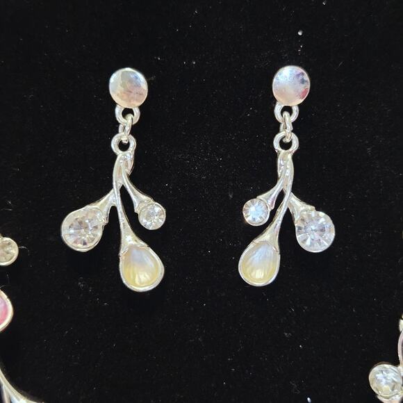 Vtg Abalone Necklace Earring Set Silvertone Pink Abstract 3D Balloons Romance - Picture 4 of 12